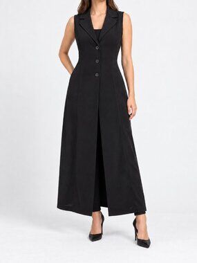 La Belle Women's Black Longline Sleeveless Blazer Vest Coat, 5